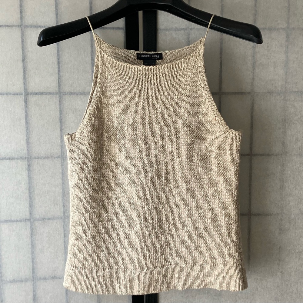 Kenneth Cole New York Golden Cotton Linen Knit Camisole Shimmer Top Size S